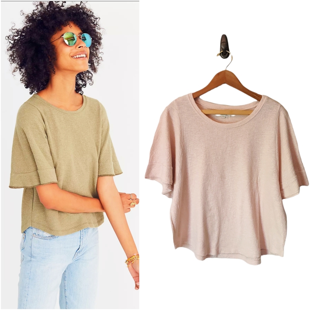 NEW Madewell Pink Tee, L, cotton knit flutter sleeve top short sleeve NWOT